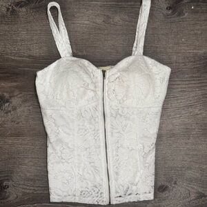 Wishful Park White Lace Corset Top with Zipper